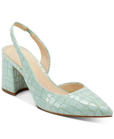 Shop Marc Fisher Cayleen Slingback Pumps Women's Shoes In Aqua Green Croco