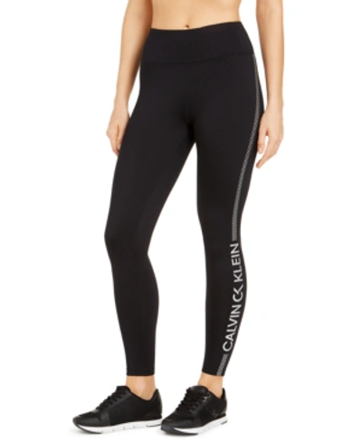 Shop Calvin Klein Performance High-waist Metallic-logo Leggings In Black