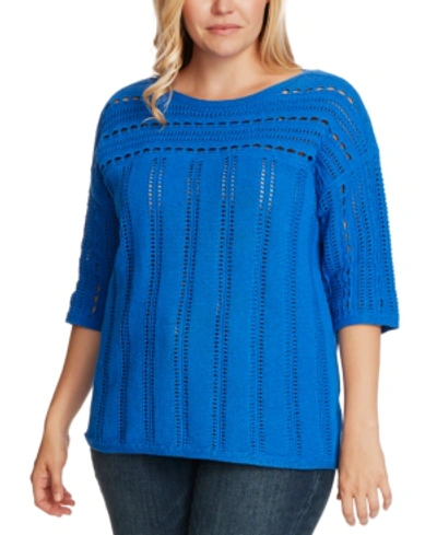Shop Vince Camuto Plus Size Cotton Open-stitch Boatneck Sweater In Deep River