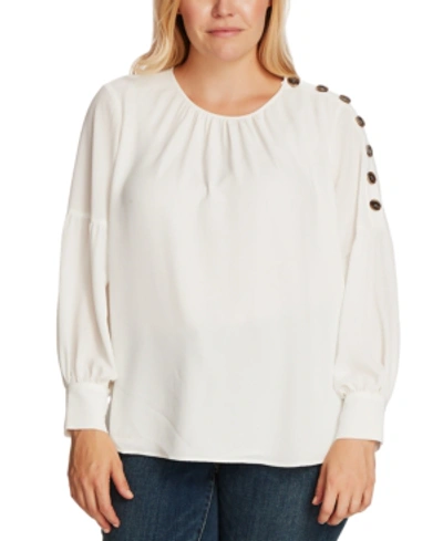 Shop Vince Camuto Plus Size Button-shoulder Bubble-sleeve Blouse In Pearl Ivory