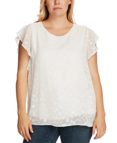 Shop Vince Camuto Plus Size Patterned Flutter-sleeve Top In Pearl Ivory