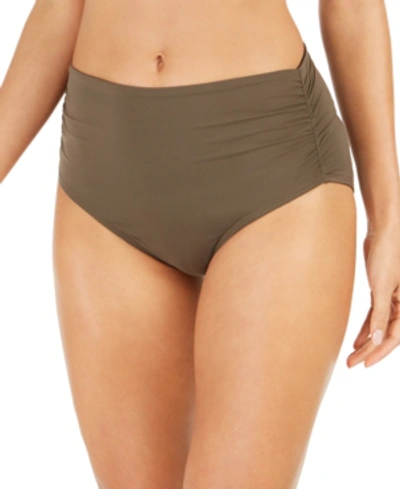 Shop Calvin Klein Ruched High-waist Bikini Bottoms Women's Swimsuit In Olive