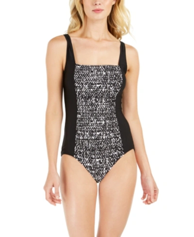 Shop Calvin Klein Solid Pleated One-piece Swimsuit, Created For Macy's Women's Swimsuit In Black Sandstone