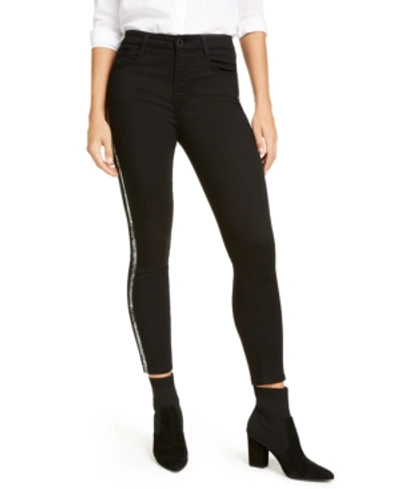 Shop Jen7 By 7 For All Mankind Snakeskin Stripe Skinny Jeans In Overdye Black