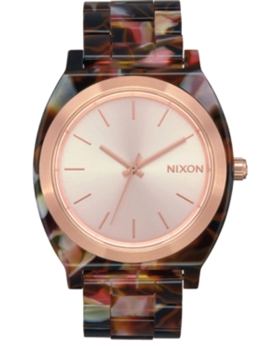 Shop Nixon Women's Time Teller Tortoise Bracelet Watch 40mm In Rose Gold / Pink Tortoise