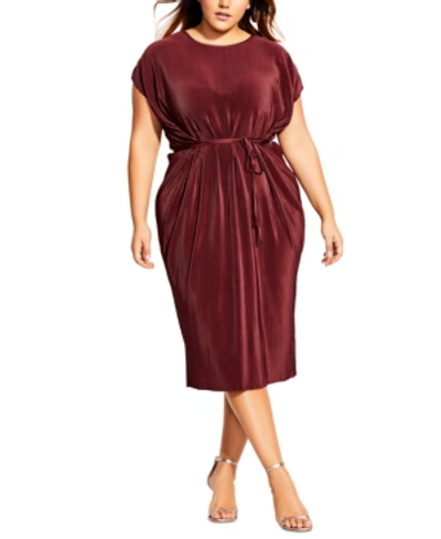 Shop City Chic Trendy Plus Size Baby-pleat Midi Dress In Ruby