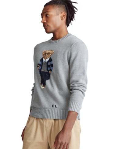 Shop Polo Ralph Lauren Men's Polo Bear Cotton Sweater In Grey Heather