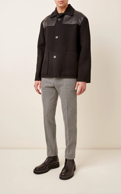 Shop Ami Alexandre Mattiussi Houndstooth Wool-blend Straight-leg Pants In Black/white