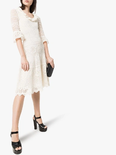 Shop Alexander Mcqueen Crochet Frilled Dress In White