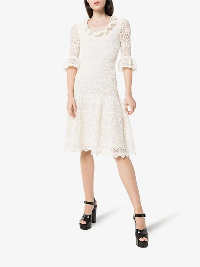 Shop Alexander Mcqueen Crochet Frilled Dress In White