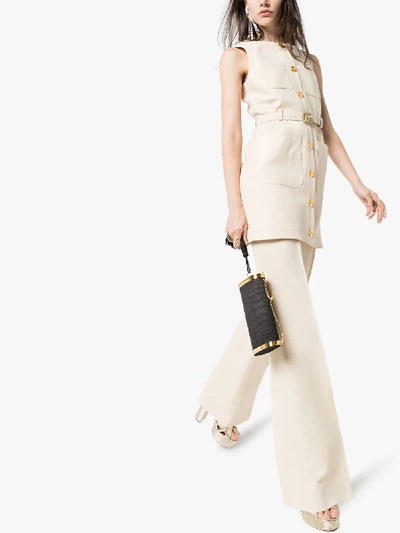 Shop Gucci High-waisted '70s Flared Trousers In Neutrals