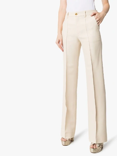 Shop Gucci High-waisted '70s Flared Trousers In Neutrals