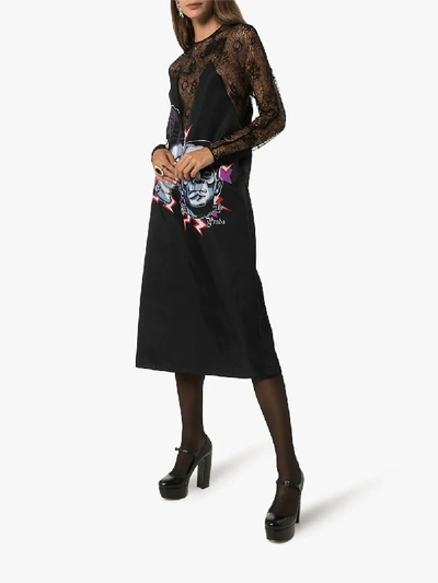 Shop Prada Kleid Mit Chantilly-spitze In Black