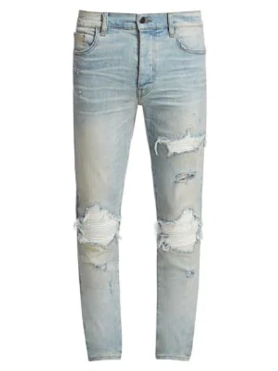 Shop Amiri Men's Mx1 Distressed Skinny Jeans In Indigo