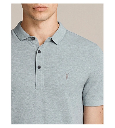 Shop Allsaints Parlour Cotton-blend Polo-shirt* In Chrome Blue Ma