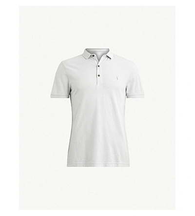 Shop Allsaints Parlour Cotton-blend Polo-shirt* In Cloud Blue