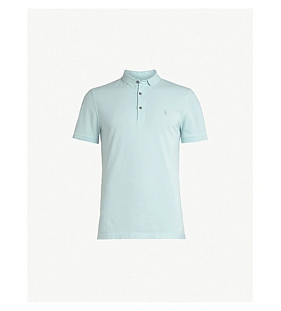Shop Allsaints Parlour Cotton-blend Polo-shirt* In Isle Green