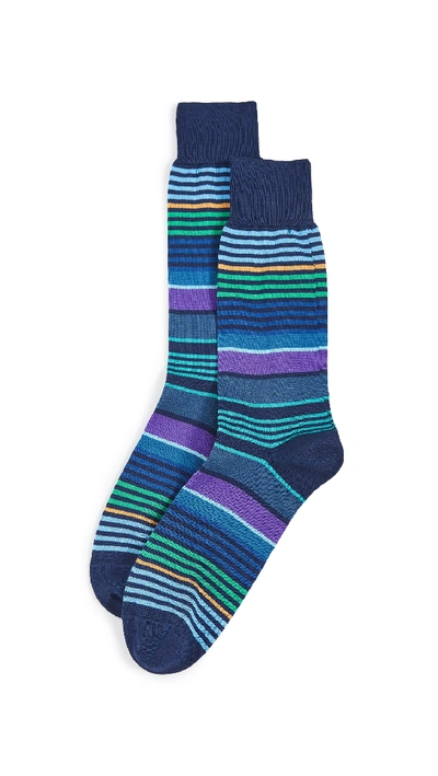 Shop Paul Smith Hugh Mercerised Stripe Socks In Blue Green Multi