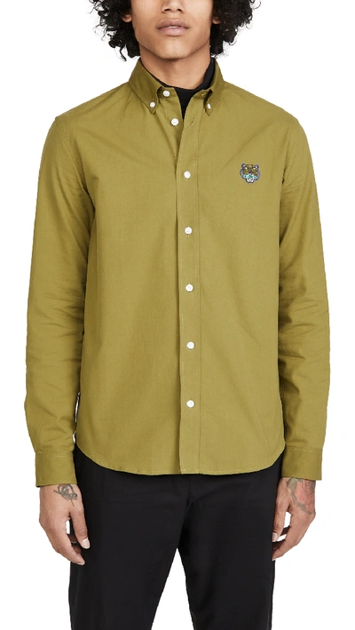 Shop Kenzo Tiger Crest Casual Fit Shirt In Khaki