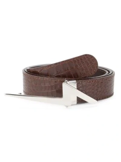 Shop Giuseppe Zanotti Flash Croc-embossed Leather Belt In Brown