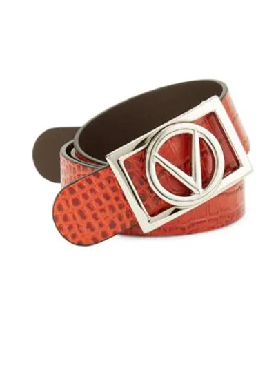 Shop Valentino By Mario Valentino Pierre Croc-embossed Leather Belt In Rusty
