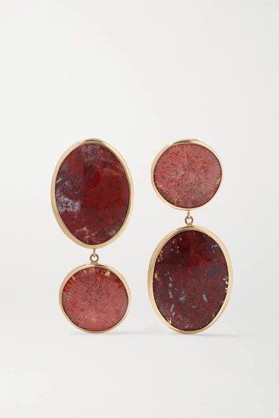 Shop Melissa Joy Manning + Net Sustain 14-karat Gold And Sterling Silver, Coral And Jasper Earrings