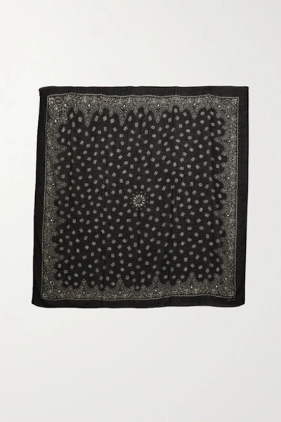 Shop Saint Laurent Paisley-print Cashmere And Silk-blend Scarf In Black