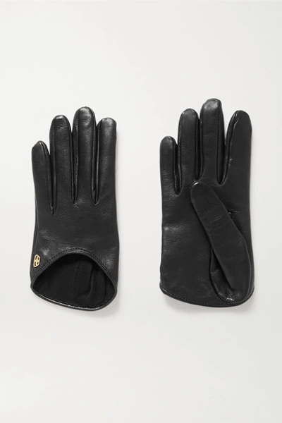 Shop Balenciaga Embellished Leather Gloves In Black