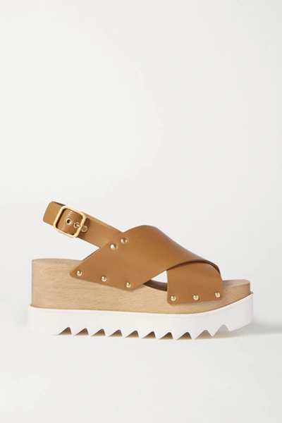Shop Stella Mccartney Studded Vegetarian Leather Platform Sandals In Tan