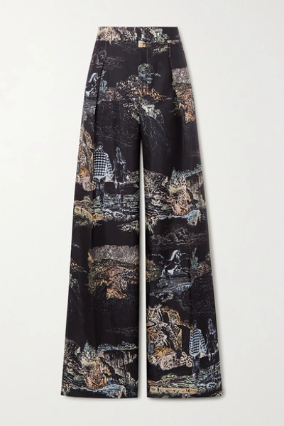 Shop Chloé Printed Silk-twill Wide-leg Pants In Black