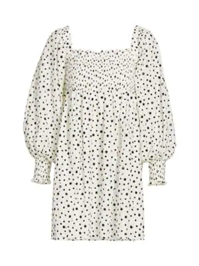 Shop Rixo London Bethany Star Eyelet Babydoll Dress In Mini Star White Black