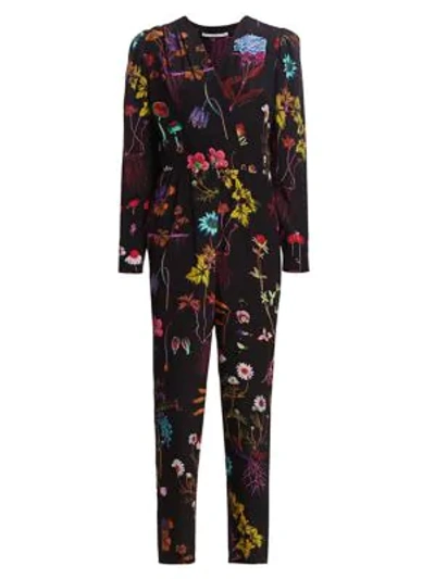 Shop Stella Mccartney Tuta Floral Silk Jumpsuit In Black