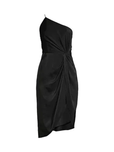 Shop Aidan Mattox Draped One-shoulder Cocktail Dress In Black