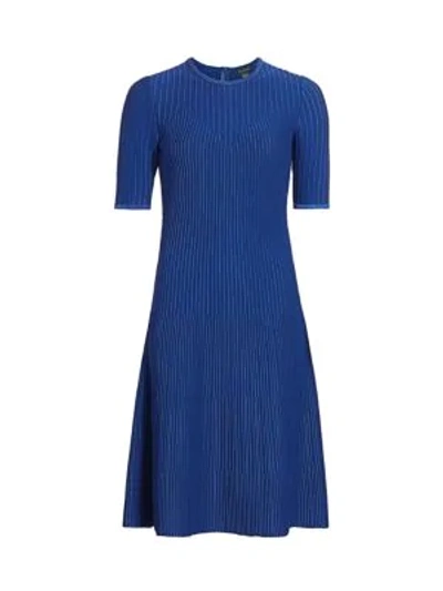 Shop St John Rib-knit A-line Dress In Deep Oasis