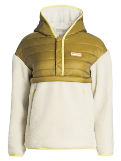 Shop Mother Faux Shearling Puffer Zip Pullover In Beyond The Summit