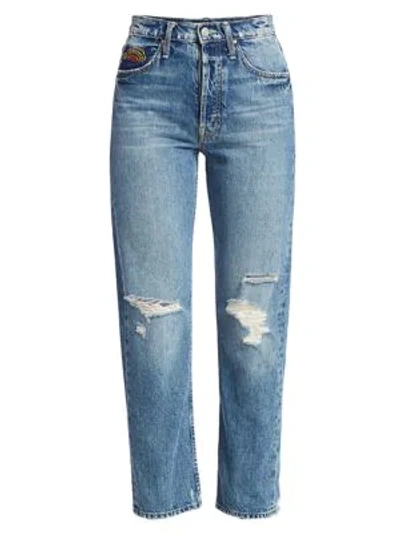 Shop Mother The Tomcat High-rise Ankle Straight-leg Distressed Embroidered Jeans In Take Me Even Higher