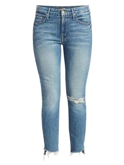Shop Mother The Looker High-rise Ankle Skinny Fray Hem Distressed Jeans In Exposed Secret