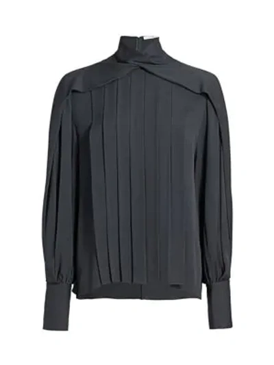 Shop The Row Gilia Pleated Twist-neck Silk Blouse In Slate