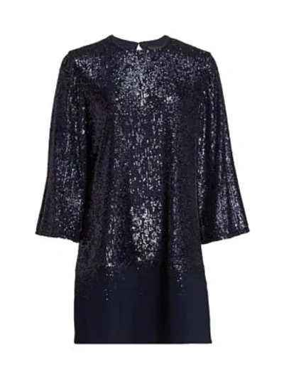 Shop Ahluwalia Three-quarter Sleeve Sequin Dress In Midnight
