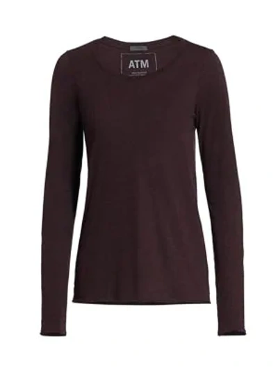 Shop Atm Anthony Thomas Melillo Heathered Jersey Long Sleeve Top In Heather Maroon