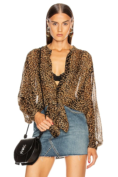 Shop Saint Laurent Long Sleeve Top In Leopard