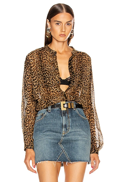 Shop Saint Laurent Long Sleeve Top In Leopard