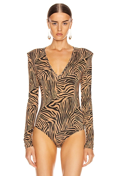 Shop Andamane Carmel Bodysuit In Zebra Sand