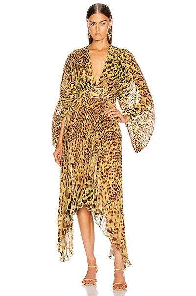 Shop Adriana Degreas Leopard Pleated Midi Dress In Brown