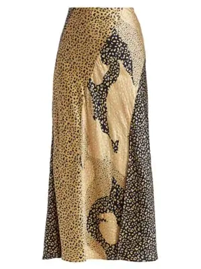 Shop Rixo London Parker Leopard Print Silk Slip Skirt In Gold