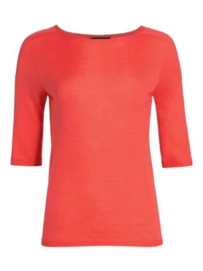 Shop St John Wool & Silk Elbow-sleeve T-shirt In Tiger Lily