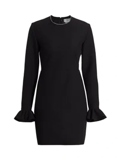 Shop Msgm Embellished Neck Fluted Cuff Sheath Dress In Black