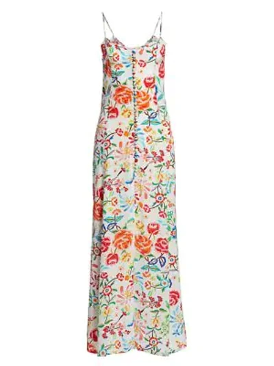 Shop All Things Mochi Melissa Floral Silk Maxi Dress In White Floral