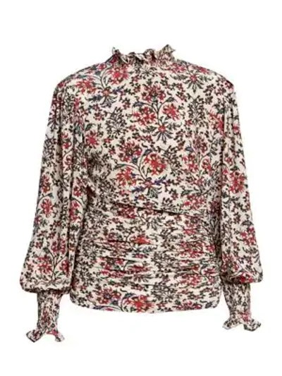 Shop Isabel Marant Fantine Highneck Floral Silk Blouse In Red