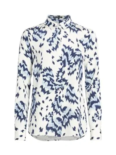 Shop St. John Painted Butterfly-print Silk Crepe De Chine Blouse In White Multi